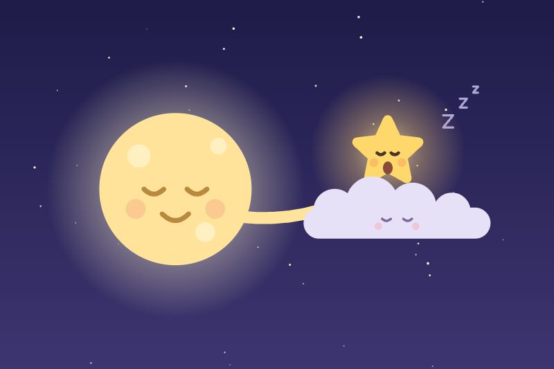 La petite étoile bâille, la lune la couvre d'une couverture de nuages